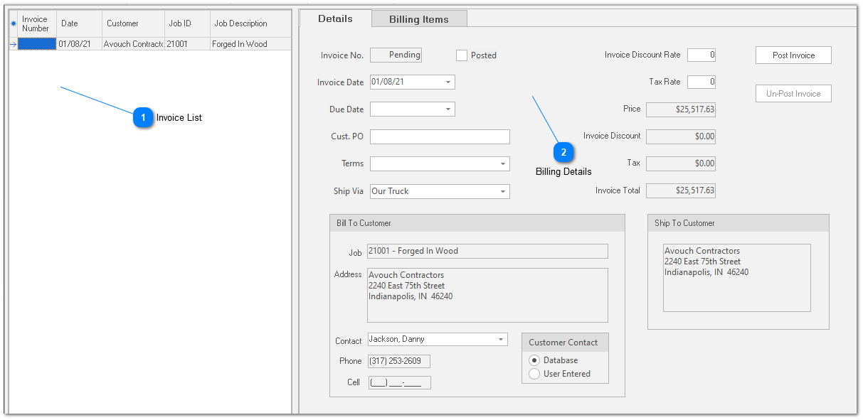 Displaying the Billing Tab
