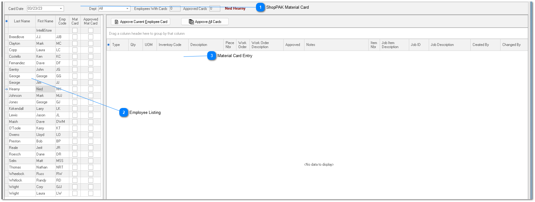 Displaying the Material Cards Tab