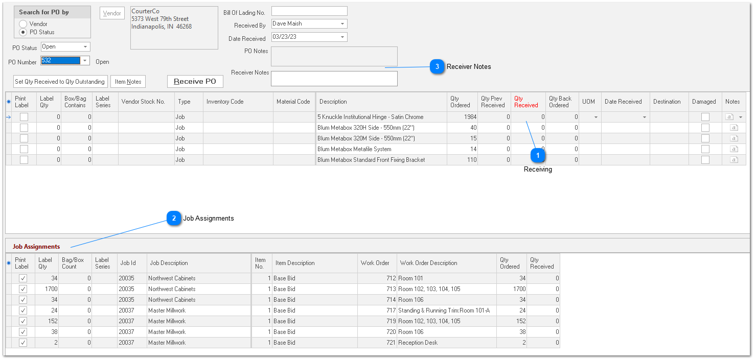 Displaying the Receiving Form