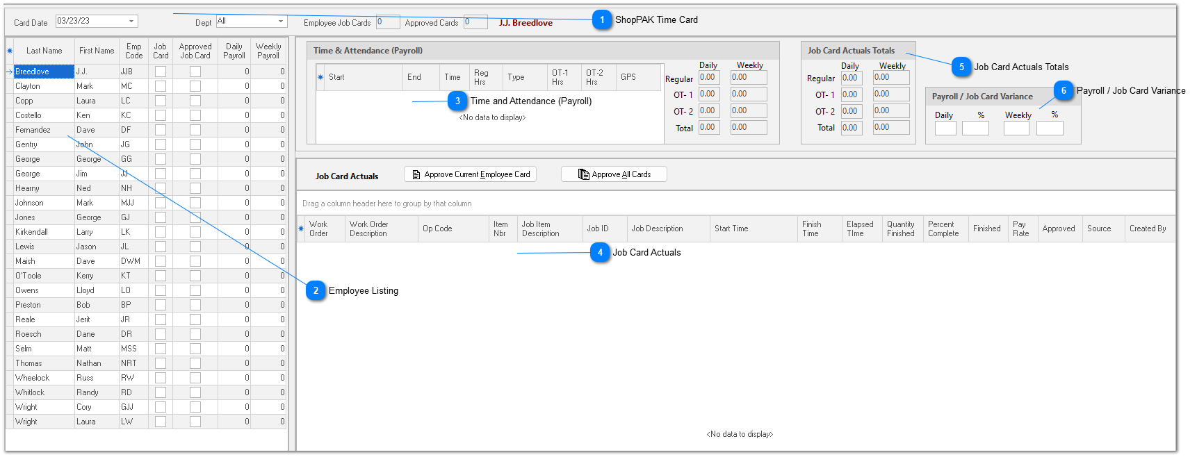 Displaying the Time Cards Tab