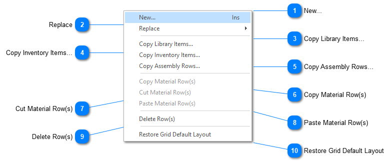 Material Grid Pop Up Menu Commands
